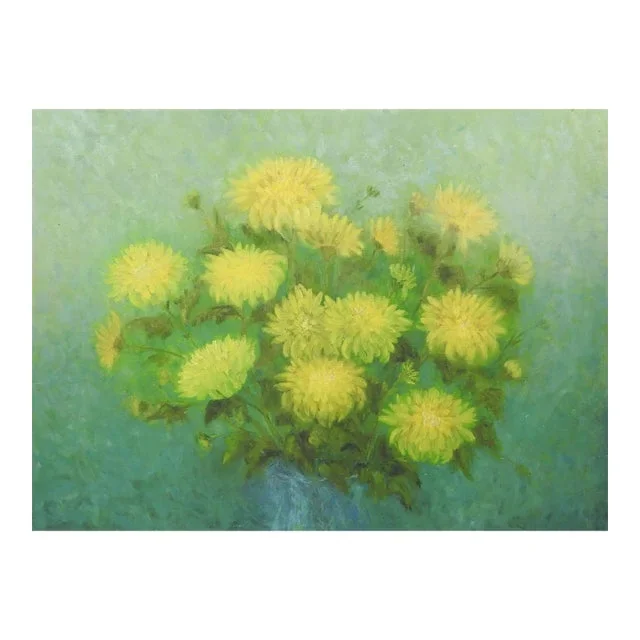 Mid 20th Century Yellow Mums Still Life Painting