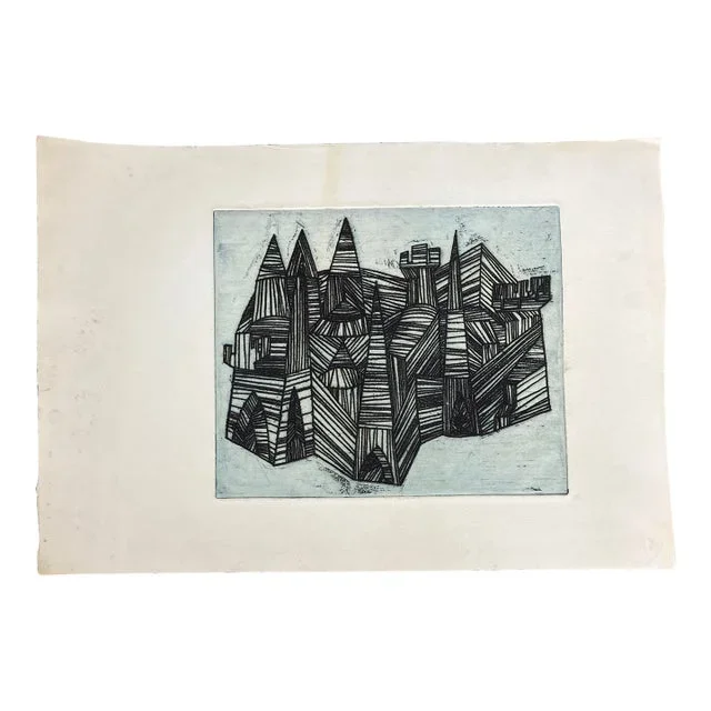 Mid Century Modern Abstract Architectural Lithograph Print