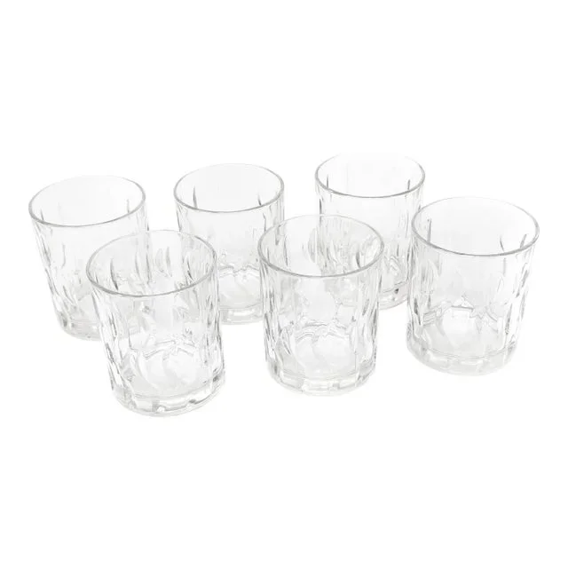 Mid-Century Modern Low Ball – USA-Made Clear Glass With Half-Circle Motif – Set of 6