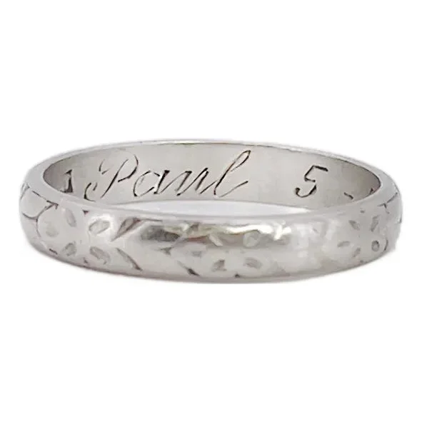 Mid Century Platinum Wedding Ring, Paul 5-3-1950, Size 6.75