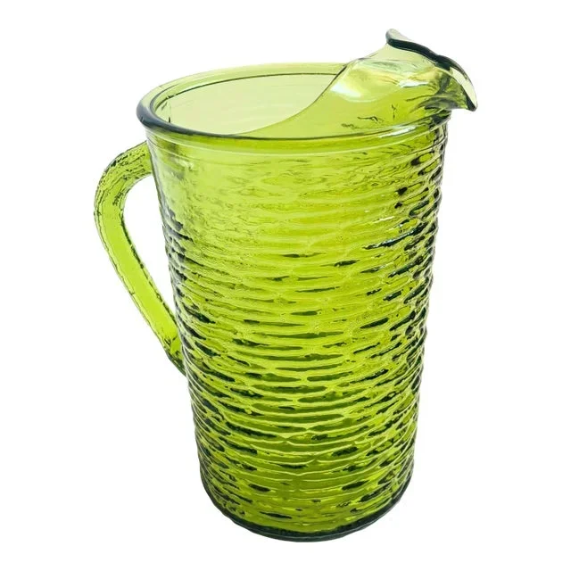 Mid Century Soreno Green Glass Pitcher by Anchor Hocking