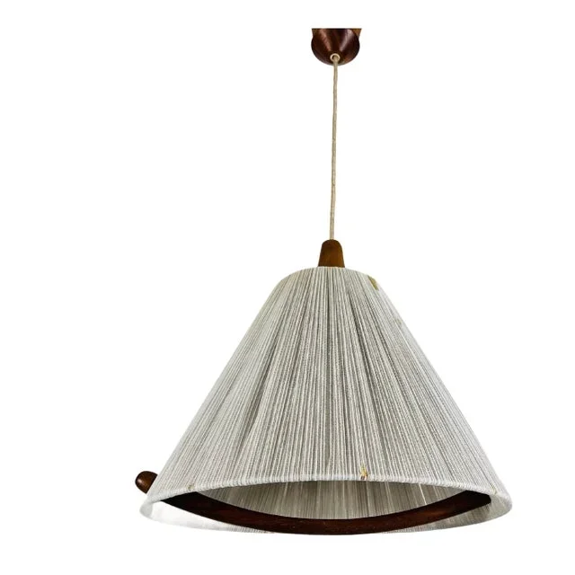 Midcentury Teak and Cord Shade Hanging Lamp by Temde, circa 1960