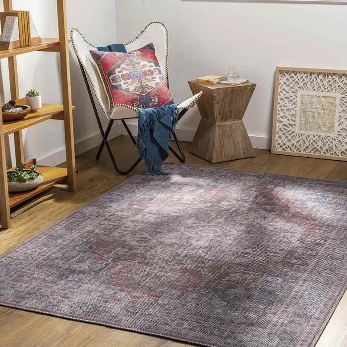 Millhousen Traditional Navy Washable Area Rug