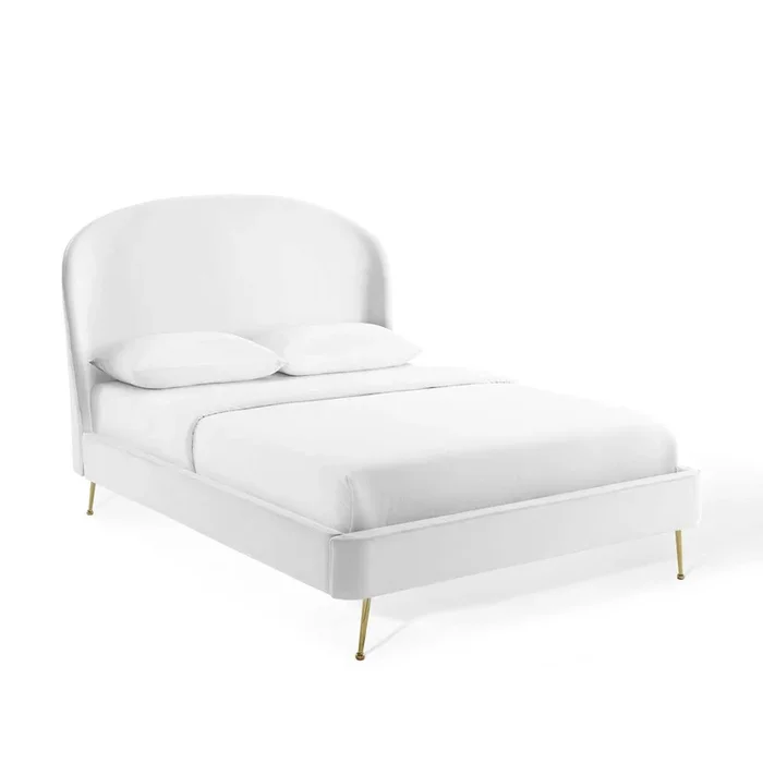 Mira Upholstered Performance Velvet Queen Platform Bed in White