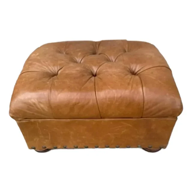 Mitchell Gold for Restoration Hardware Brown Chesterfield Style Tufted Leather Ottoman
