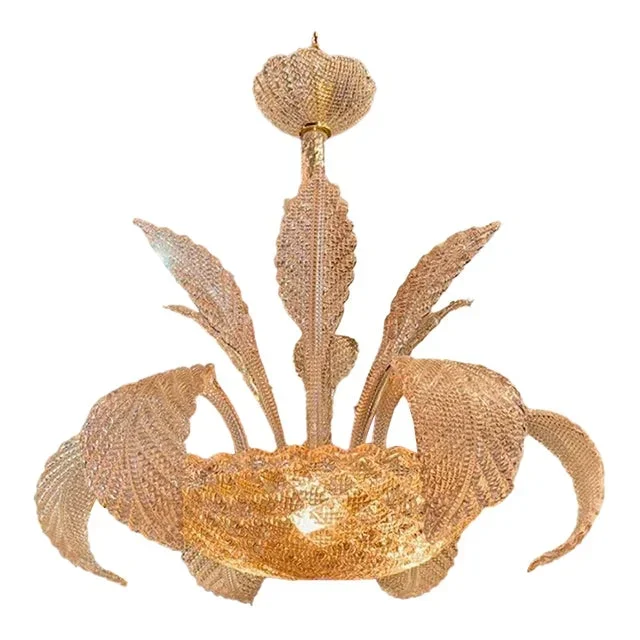 Modern Pink Leaf Form Murano Glass Chandelier