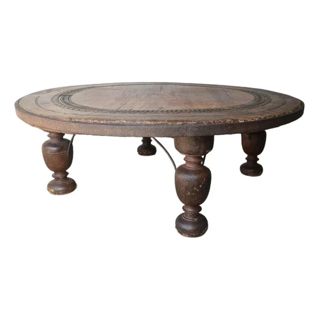 Monumental Antique Rustic Round Wood Coffee Table