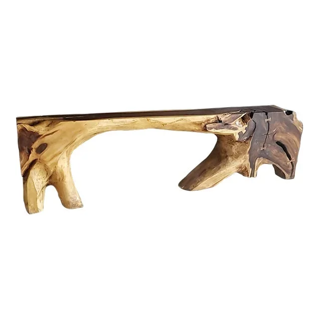 Monumental Free Form Acacia Console Table in the Style of George Nakashima