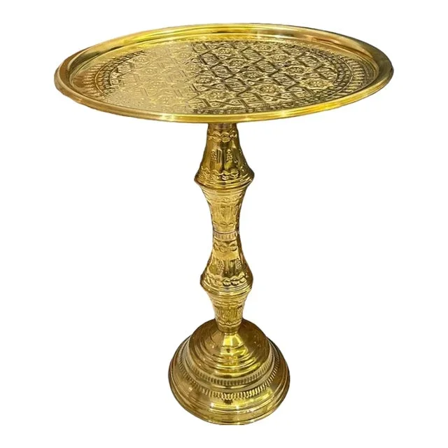 Moroccan Engraved Brass Handmade Side Table