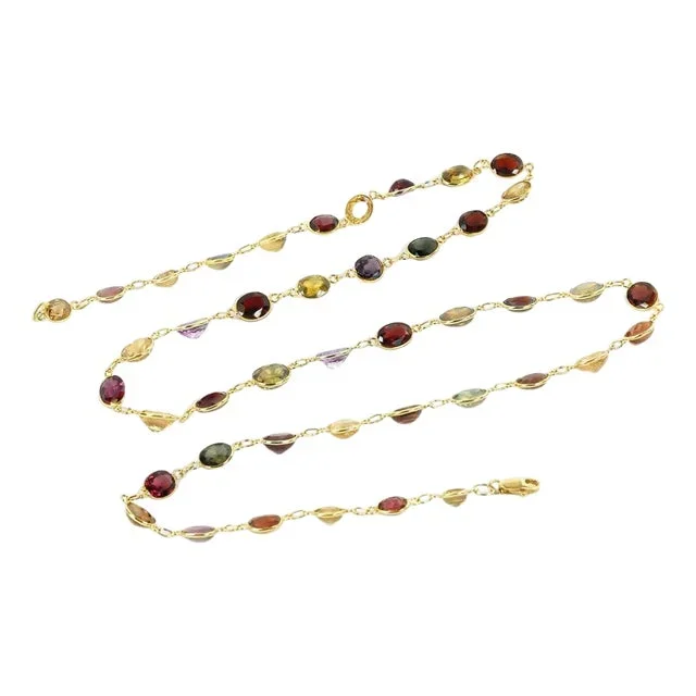 Multicolor Gemstone 14k Yellow Gold Oval Link Necklace