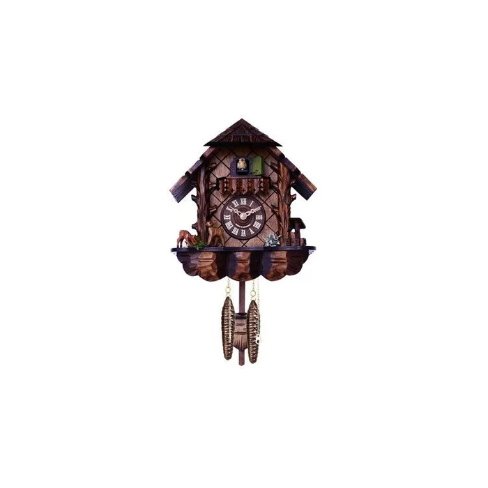 Musical Cuckoo Clock with Hand-carved Case and Feeding Deer
