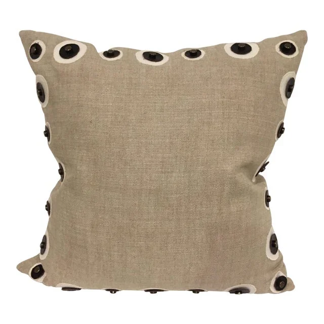 Natural Linen and Leather Toss Pillow