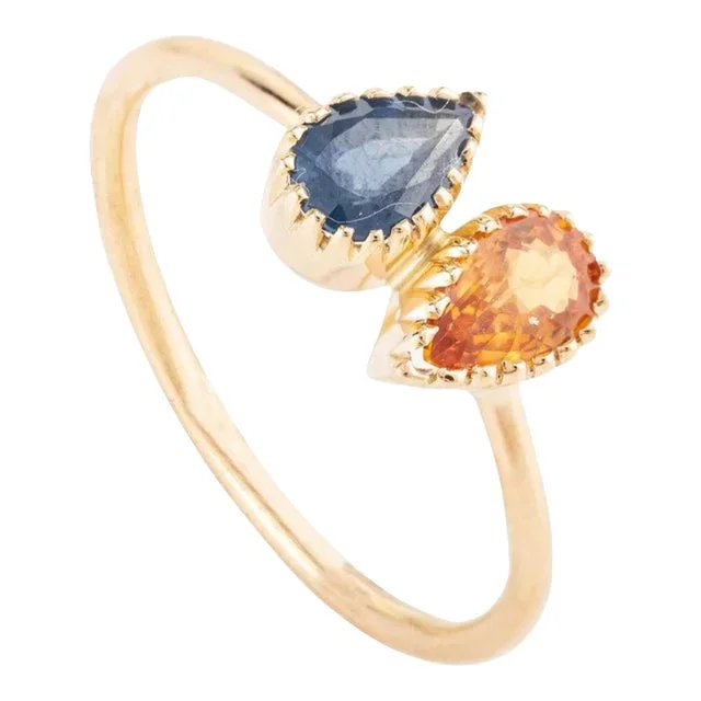 Natural Multi Sapphire Two Stone Ring in 18k Yellow Gold Size 7 ( All Sizes Available )