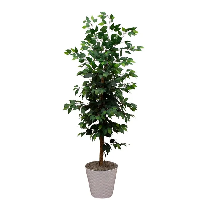 Nearly Natural 5.5ft. Artificial Ficus Double Stalk Tree in Hexagon Metal Planter