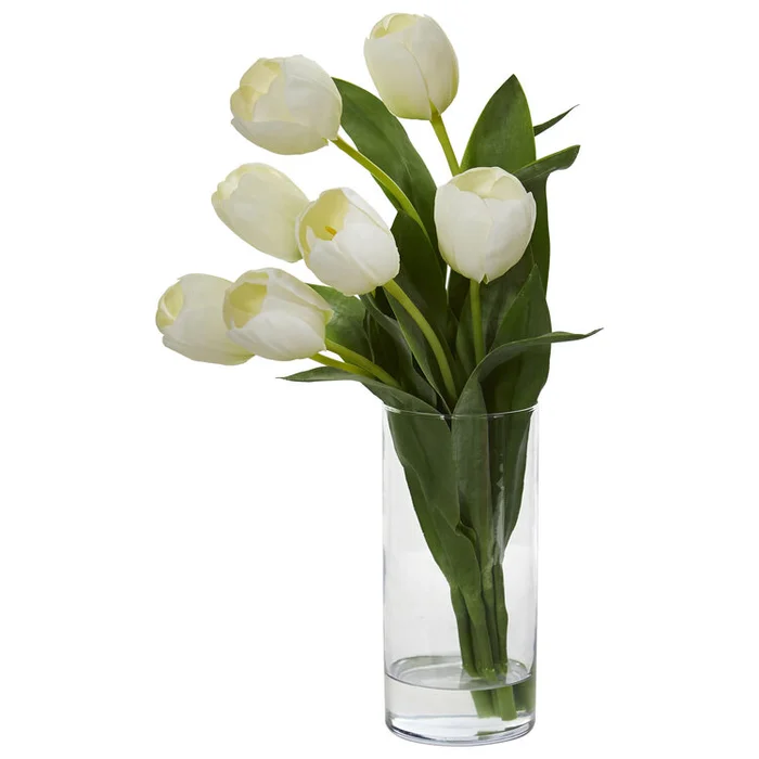 Nearly Natural Tulip Artificial Arrangement in Cylinder Vase