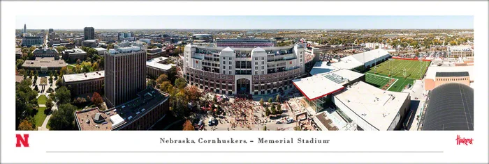 Nebraska Cornhuskers Football Memorial Stadium Aerial Panoramic Wall Art Print