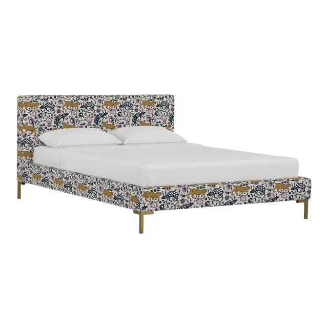 Norah Platform Bed in Mustard Plum Leopard, Twin