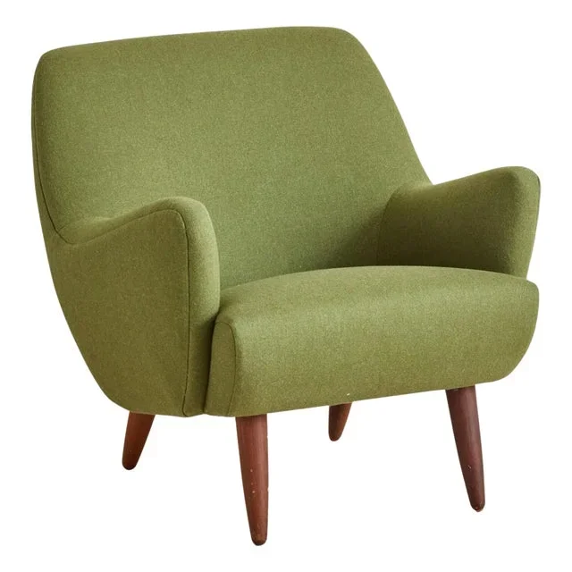 Olive Green Upholstered Armchair, Denmark 1950s