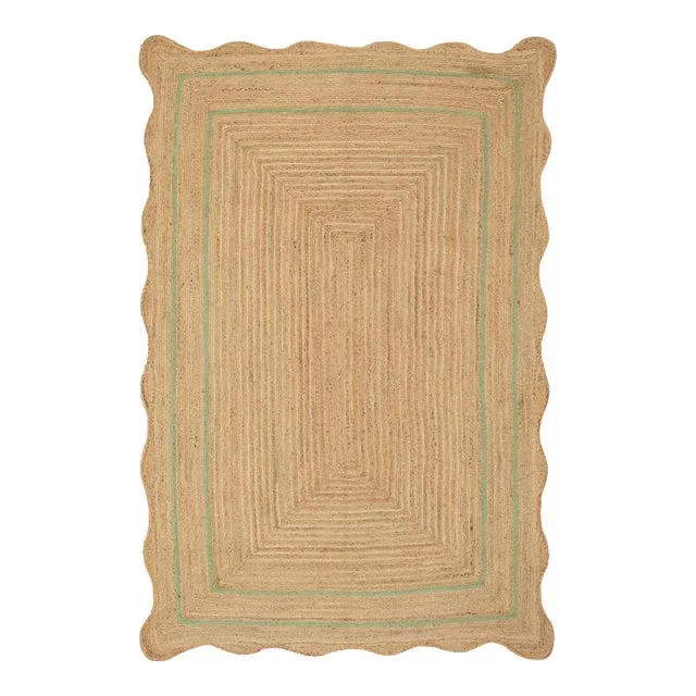Olive Natural Jute Wave Scallop Rug 5×7 Ft.