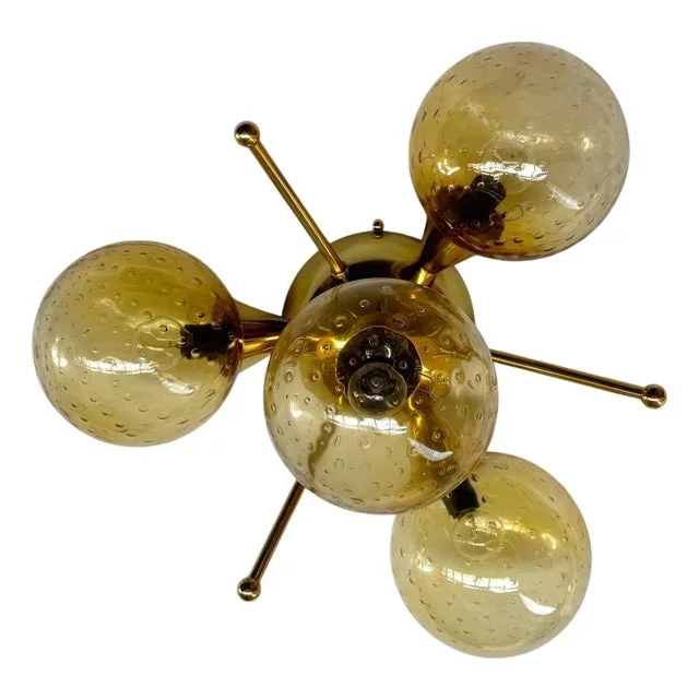 Orchidea Polished Brass Amber Bubbles Globe Flush Mount by Fabio LTD