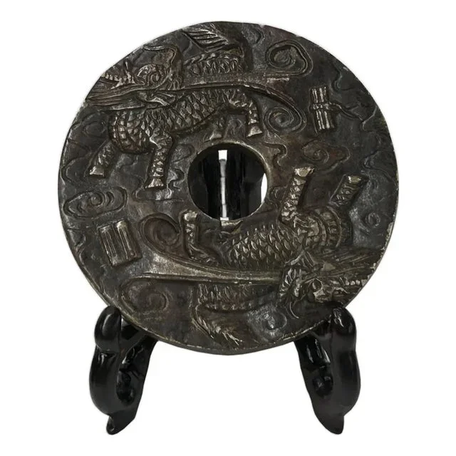 Oriental Stone Ritual Mythical Motif Carving Display Plaque Art