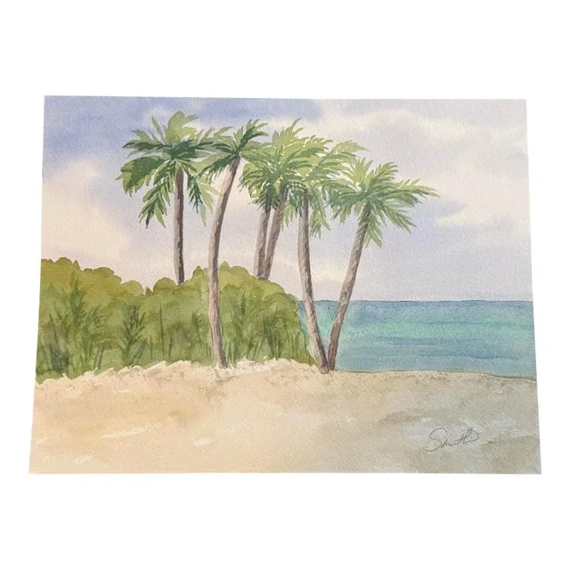Original Watercolor Seascape by Nancy Smith “Six Palms”