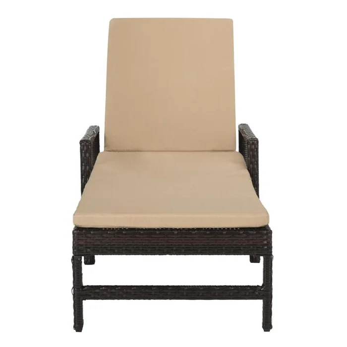 Outdoor Rattan Sun Lounger W/ Plush Upholstery Brown Beige 80x28x39 – Safavieh