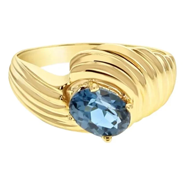 Oval London Blue Topaz Ring 14k Yellow Gold, Size 7