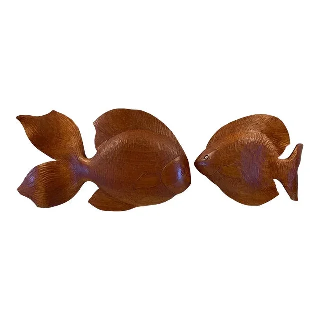 Pair of MCM Teak Sculptural Fish