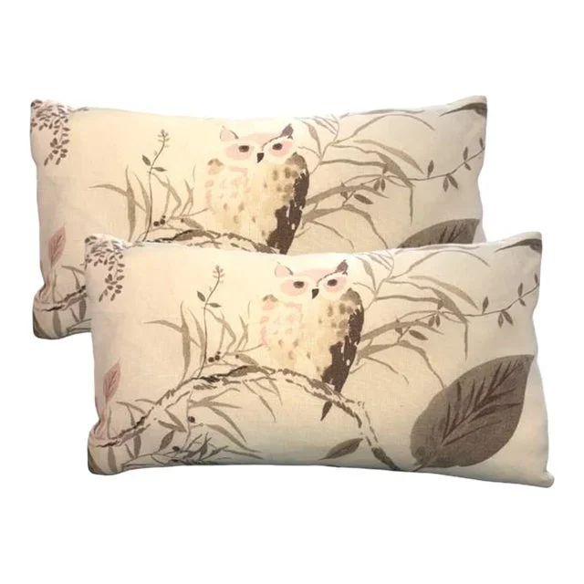 Pair of Pink Owl Lumbar Pillows