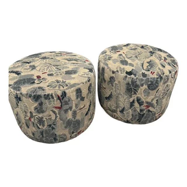 Pair of Scalamandre Ninfee Upholstered Ottomans