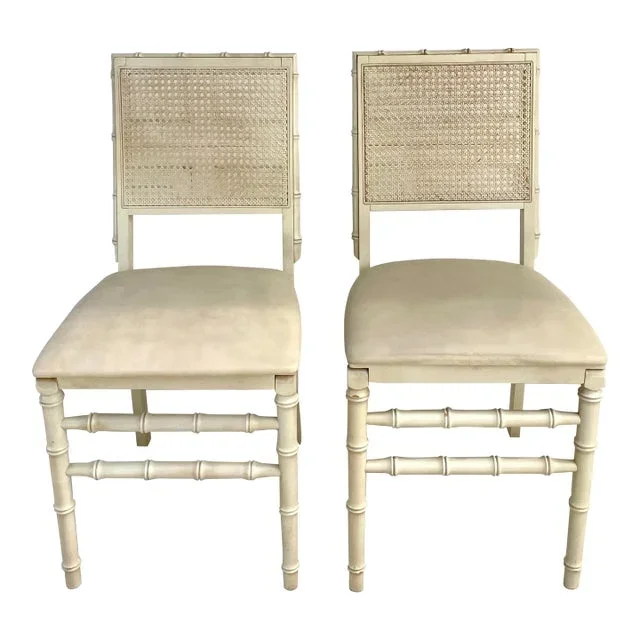 Pair of Vintage Folding Faux Bamboo White Chairs by Stackmore