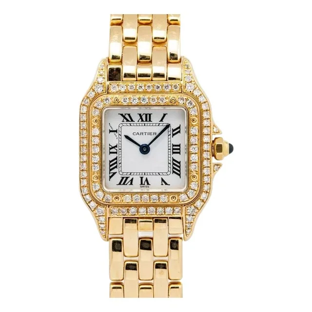 Panthère De Cartier Ladies Watch, Double Diamond Face, Vintage, 18Kt Yellow Gold