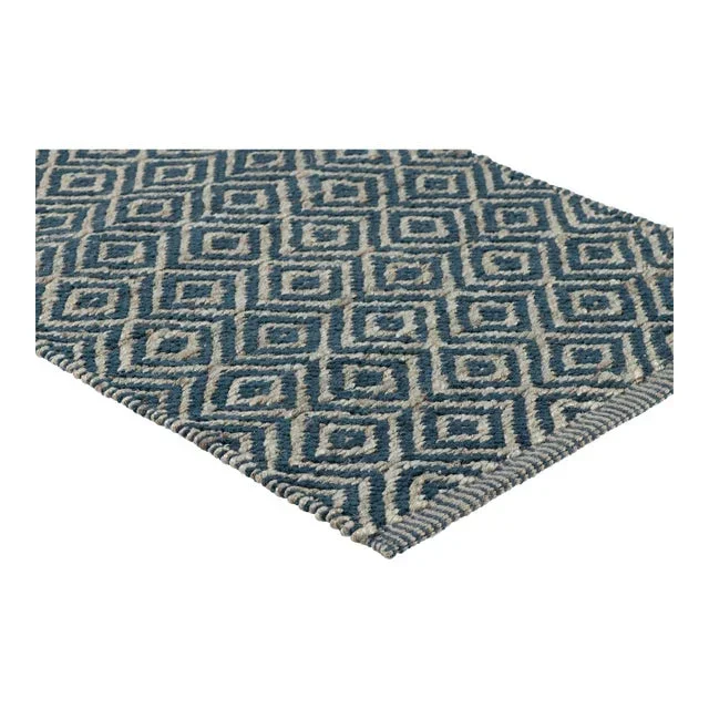 Part & Parcel Goods Textured Diamond Runner, 2’6”x10’, Sapphire and Eggshell