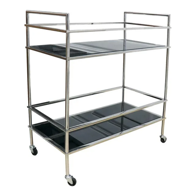 Pasargad Home Luxe Serving Table With Wheels, Black