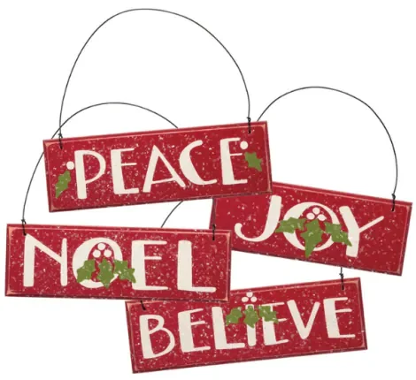 Peace Joy Noel Believe Ornament Each