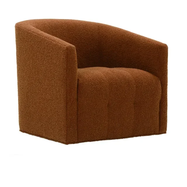 Peyton Boucle Fully Upholstered Swivel Chair, Rust