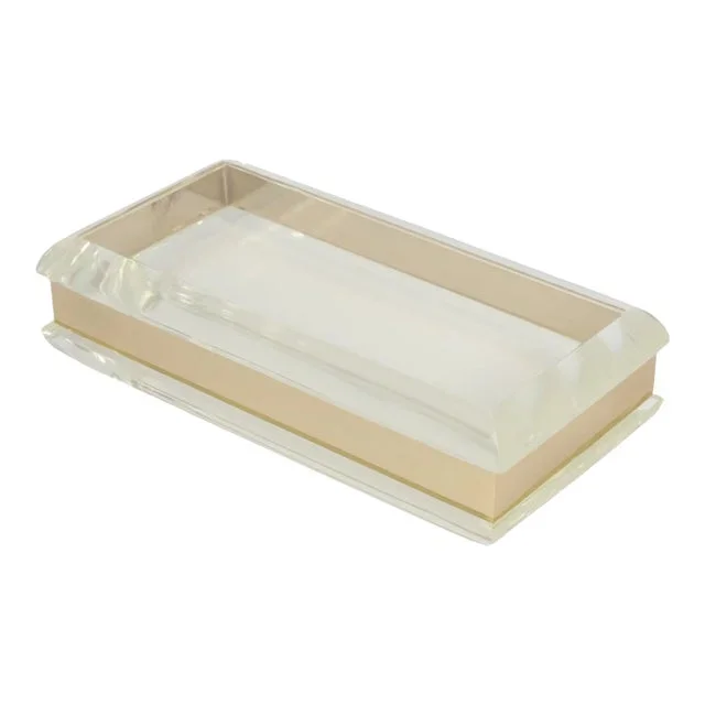 Philippe Cheverny Style Geometric Lucite and Gilded Metal Box, France 1970s