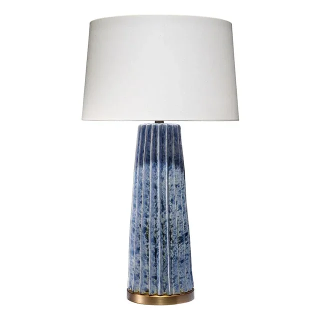 Pleated Ceramic Table Lamp with Linen Shade, Blue