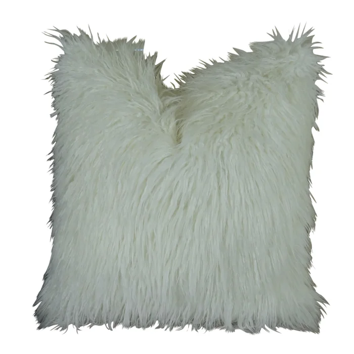 Plutus Curly Mongolian Fur White Handmade Throw Pillow
