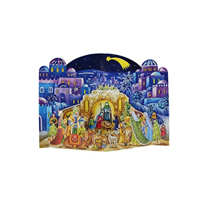 Pop-Up Nativity Scene with Village Background, Handmade in Germany