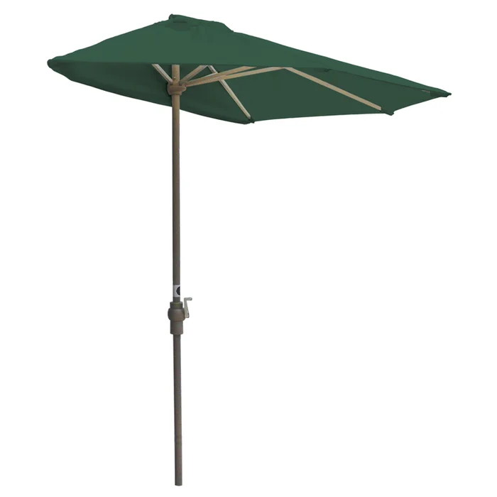 Portable Half Canopy Patio Umbrella with Green Fabric & Hand Crank