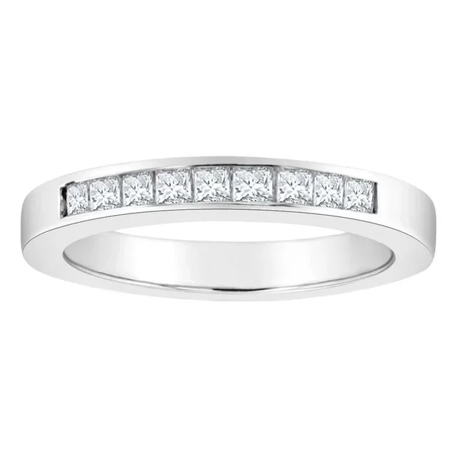 Princess Cut Channel Set Diamond Wedding Band, Size 7