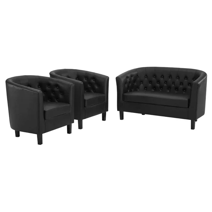 Prospect 3 Piece Upholstered Vinyl Set in Black