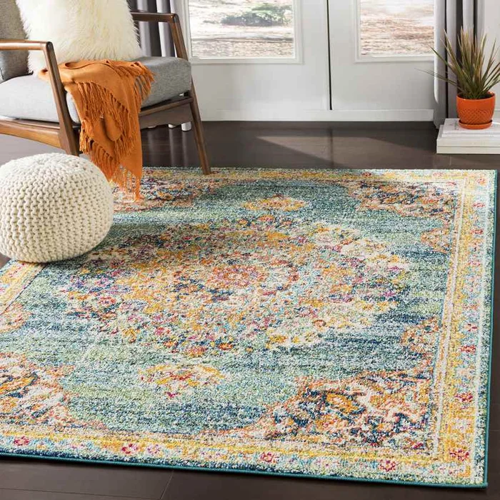 Puteaux Traditional Teal Area Rug