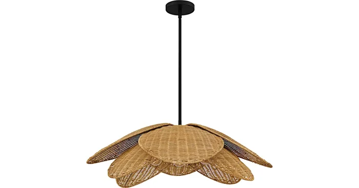 Quoizel Willa 4 Light 30″ Wide Pendant with Natural Rattan Shade / Converts to Semi-Flush