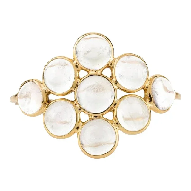 Rainbow Moonstone Cluster Flower Ring in 18k Solid Yellow Gold