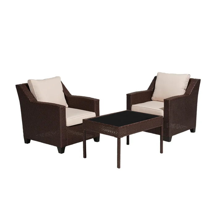 Rattan Conversation Set with 4 Cushion | 4PC Outdoor Furniture Set | Tempered Glass Coffee Table