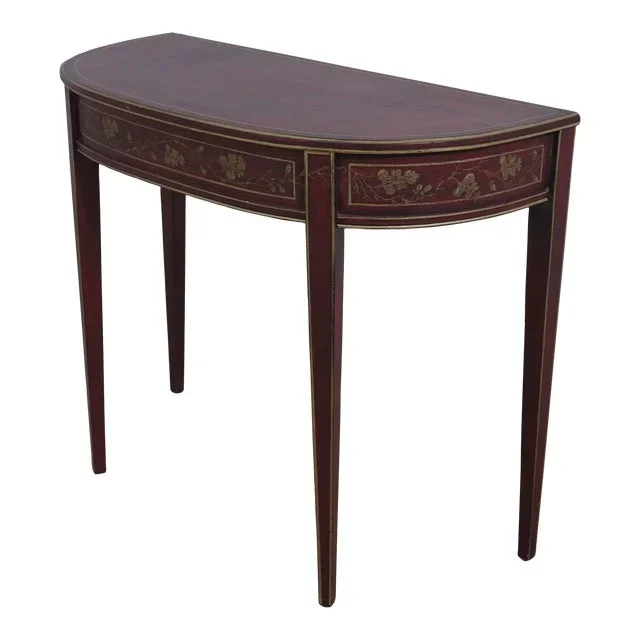 Red Chinoiserie Paint Decorated Console Hall Table