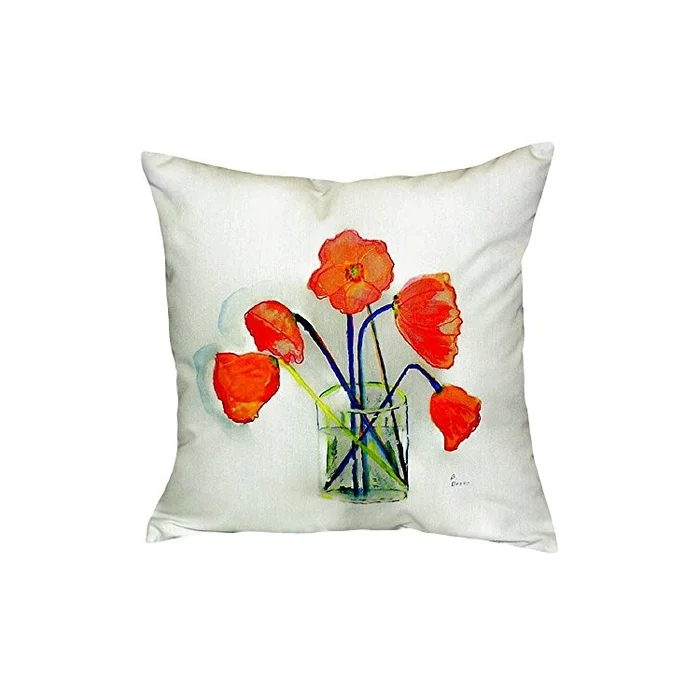 Red Floral Square Pillow Covers Machine Washable with Soft Insert